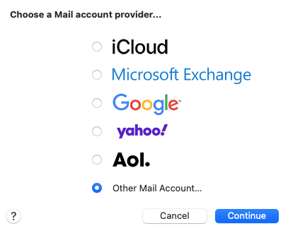 Email setup - Choose Provider